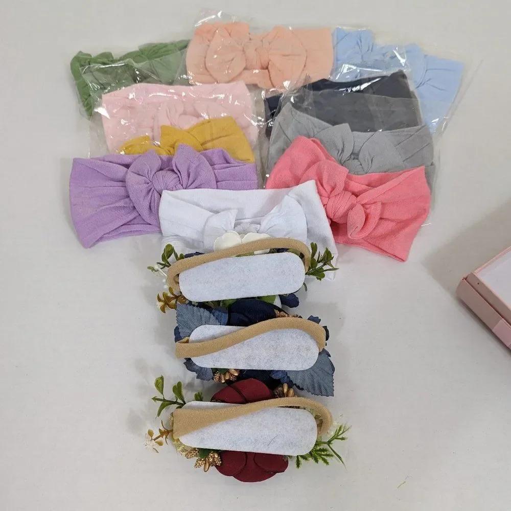 Infant Baby Girl Headbands Lot of 13 Bright Colors Floral Nylon Stretchy